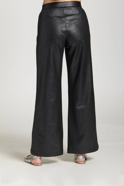 Vegan Leather Pleated Trousers - Black