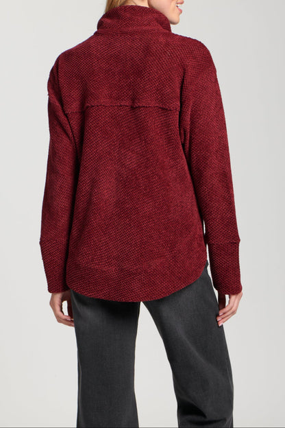 Chenille Henley With Grommet Placket - Wine