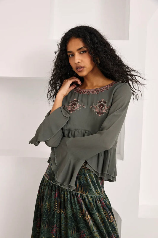 Petun Rayon Ruffle Blouse