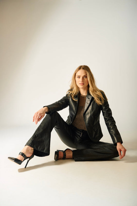 Women's Megan Leather Blazer - Black