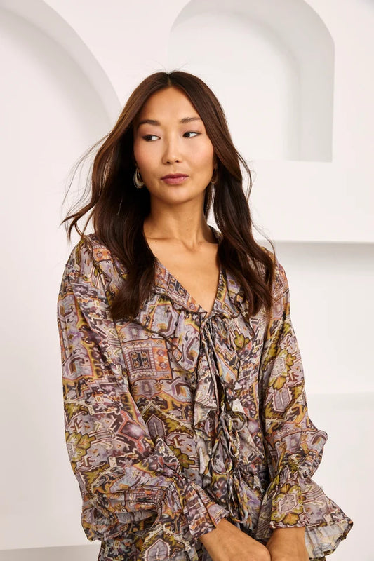 Ventina Printed Ruffle Blouse