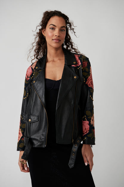Rebel Rose Moto Leather Jacket - La De Da