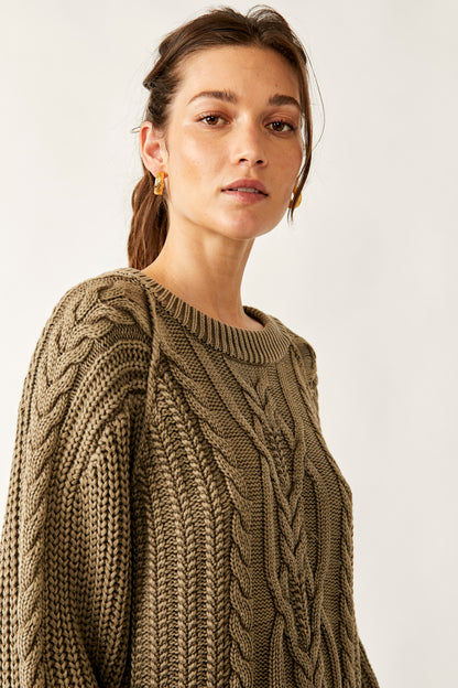 Frankie Cable Sweater - Olive Stone