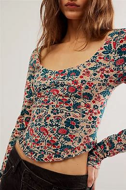 Melanie Floral Long Sleeve Crop Shirt - Sand Combo