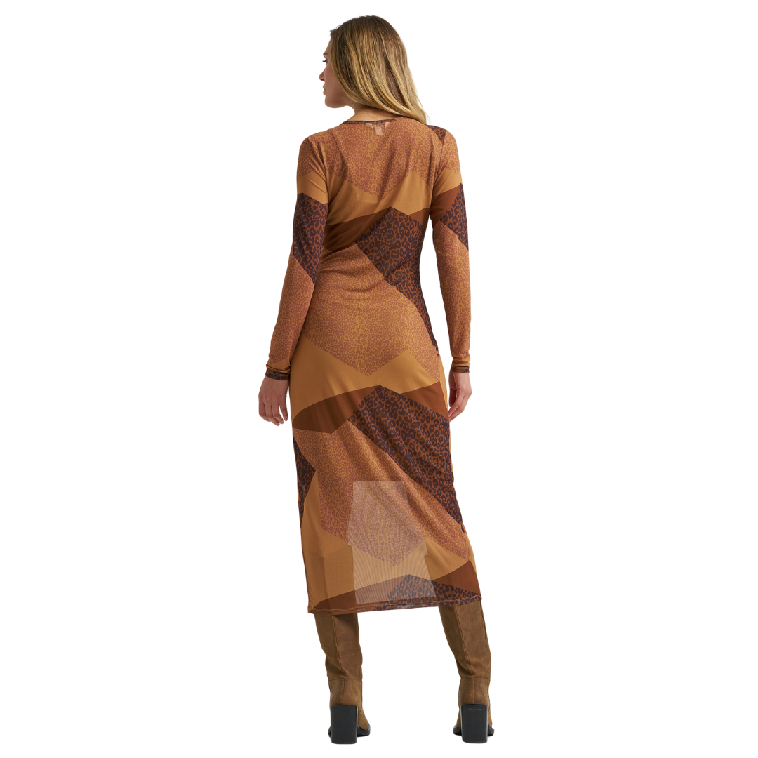 Retro Punchy Maxi Dress - Leopard Brown