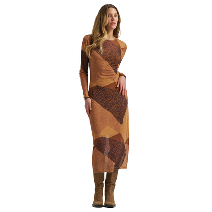 Retro Punchy Maxi Dress - Leopard Brown