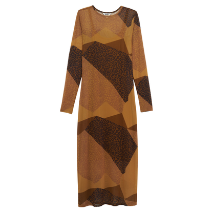 Retro Punchy Maxi Dress - Leopard Brown