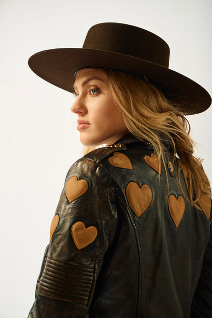 Women's Reo Leather Jacket - Black/Cognac