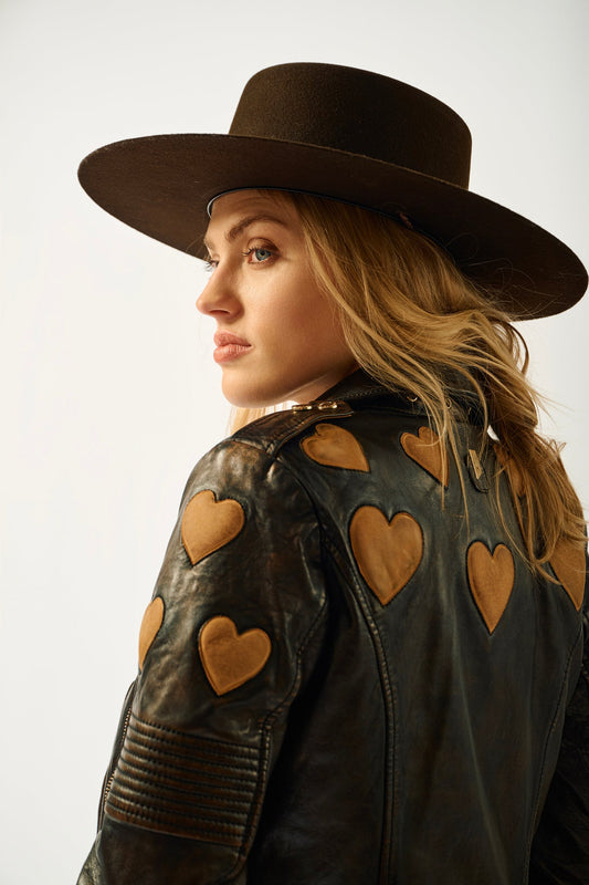 Women's Reo Leather Jacket - Black/Cognac