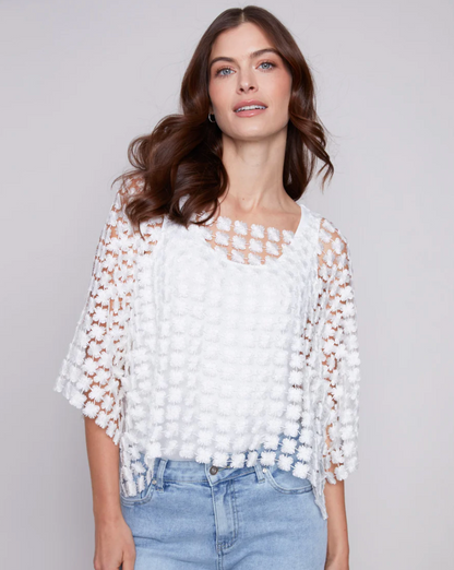 Flower Embroidery Blouse - White