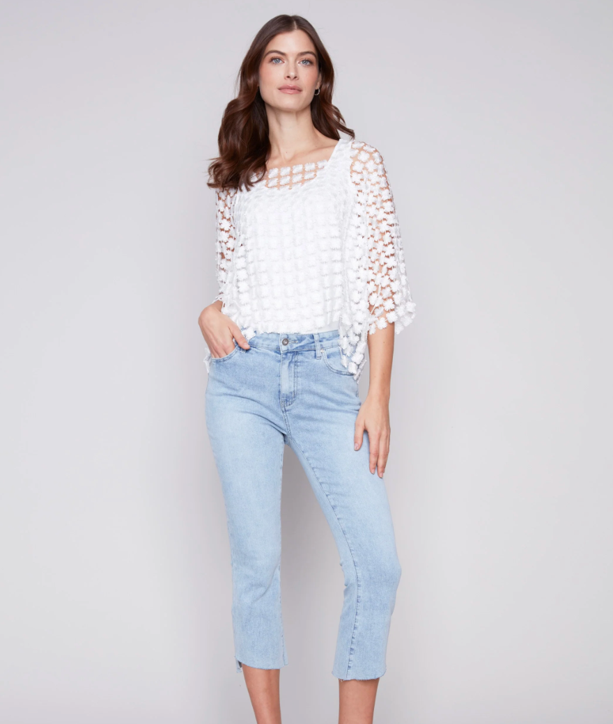Flower Embroidery Blouse - White