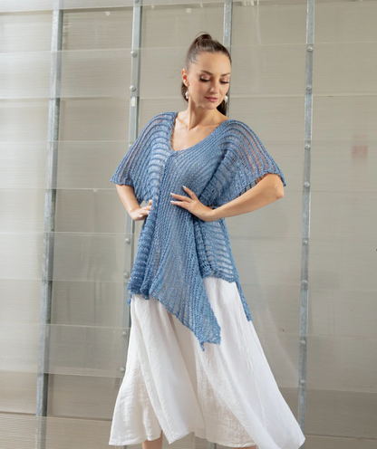 Open Weave Knit Top- Allure Blue