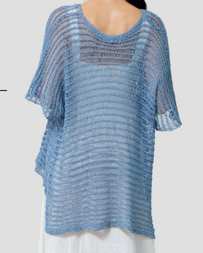 Open Weave Knit Top- Allure Blue