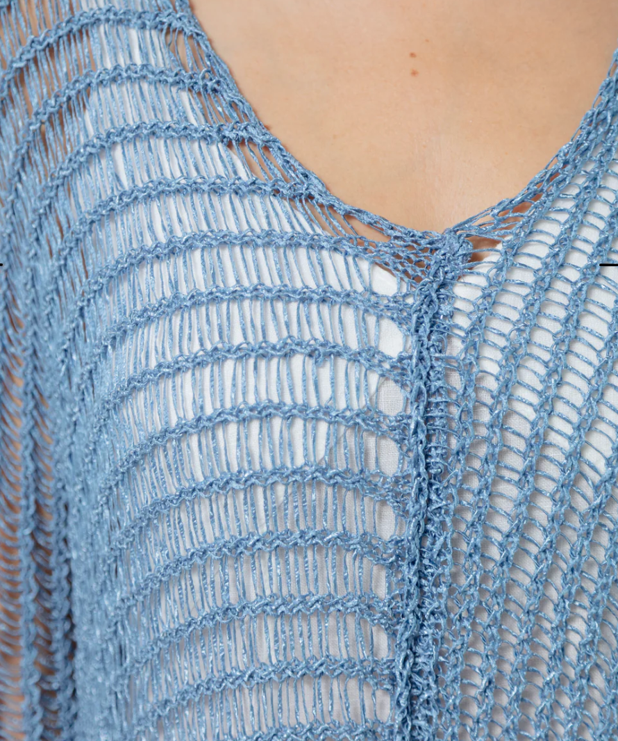 Open Weave Knit Top- Allure Blue