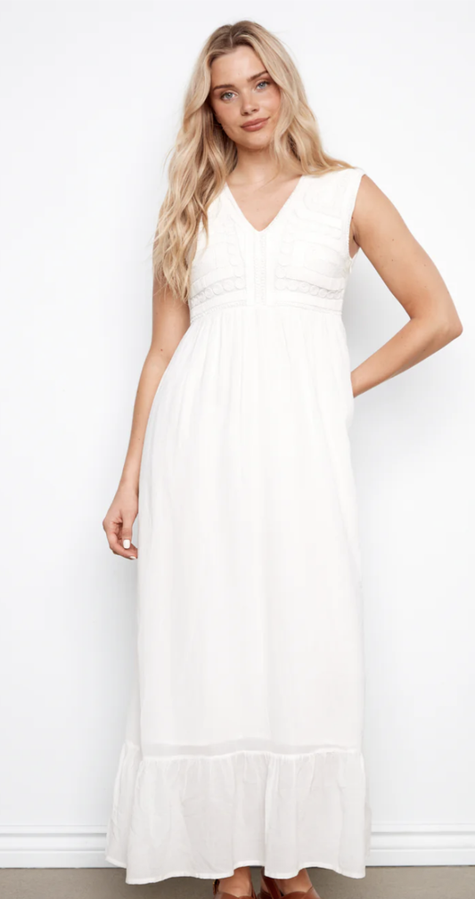 Applique Detail Bodice, Empire Seam, Maxi Dress