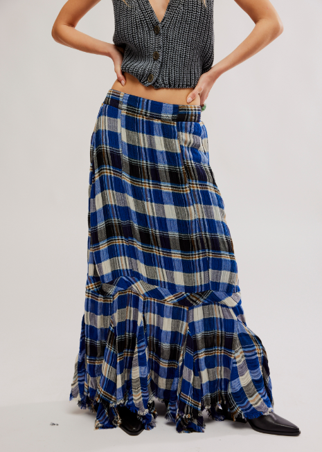 Bordeaux Plaid Maxi Skirt - Navy Combo Siren