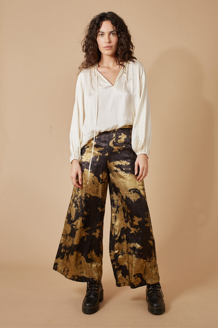 Loretta Flare Trousers - Black & Gold