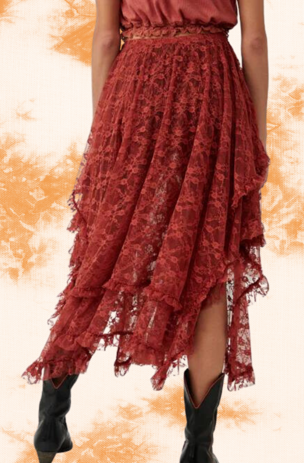 Rust Lace French Skirt/Slip - La De Da