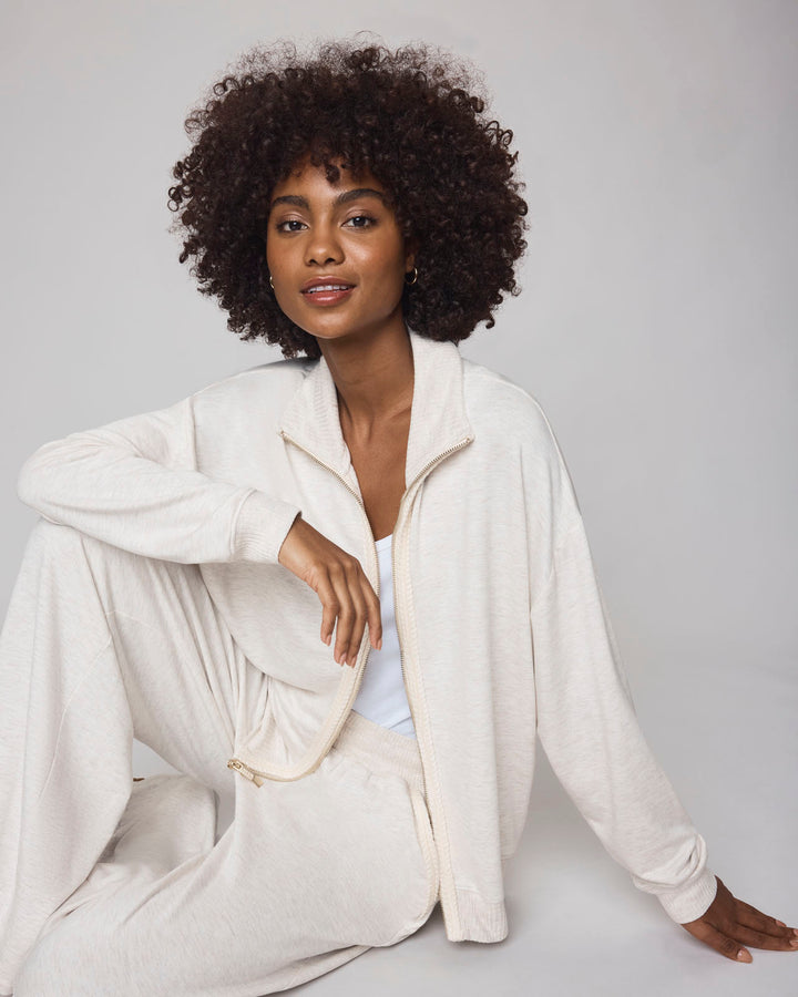 Supersoft Trim  Zip-Up - Pale Oak Heather