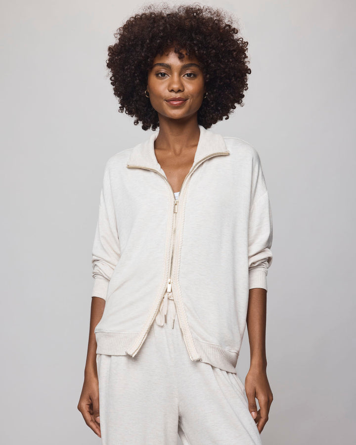 Supersoft Trim  Zip-Up - Pale Oak Heather