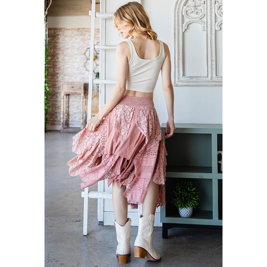 Multi Lace Mixed Mid Skirt - Mauve