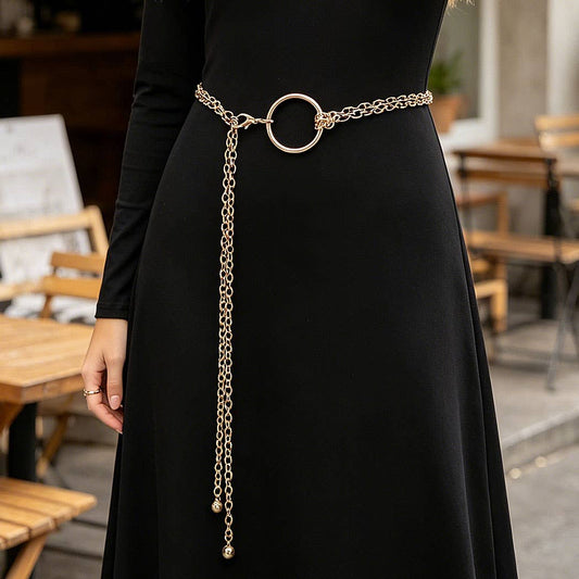Circle Buckle Layered Chain Waist Belt - GD