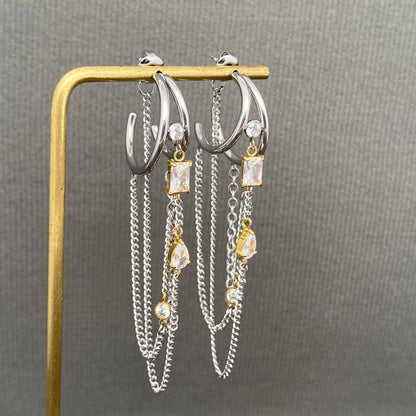 Two Tone Chain Fringe 18K Gold Plated S.Steel Earrings - FGS