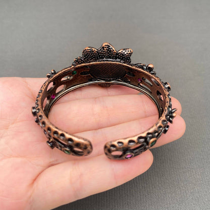 Vintage Natural Stone Anemousite Inlaid Bronze Cuff - CS