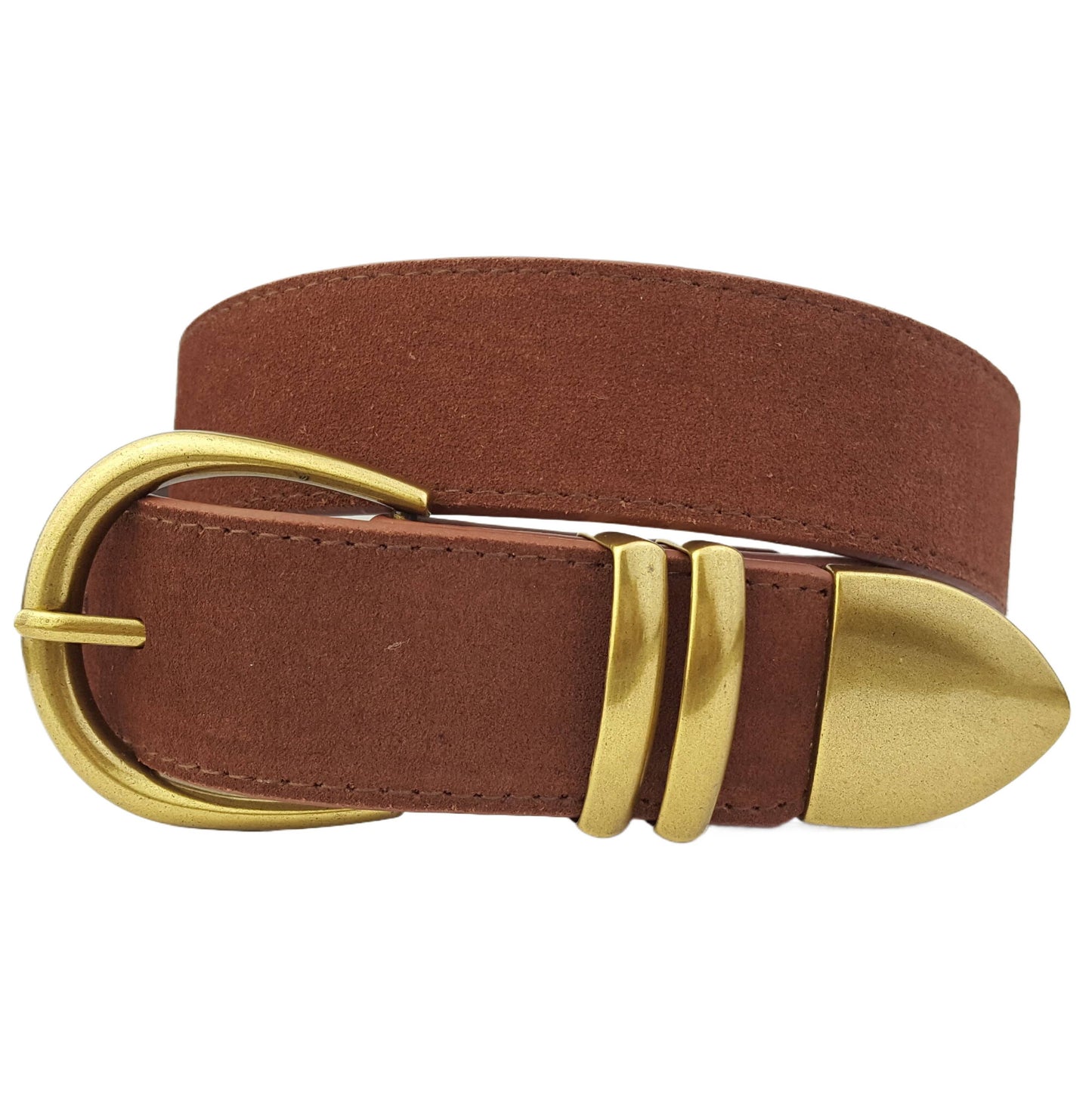 Genuine Suede Leather Belt w. buckle, loops and tip set - Sand