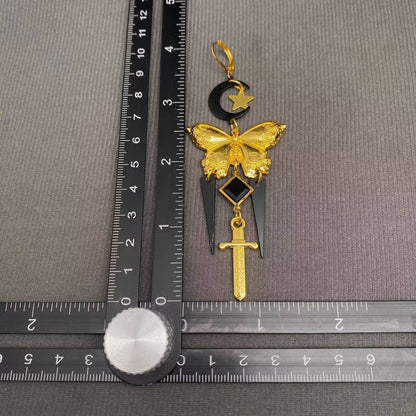 Vintage Black Moon Golden Butterfly Dangle Earrings - MS