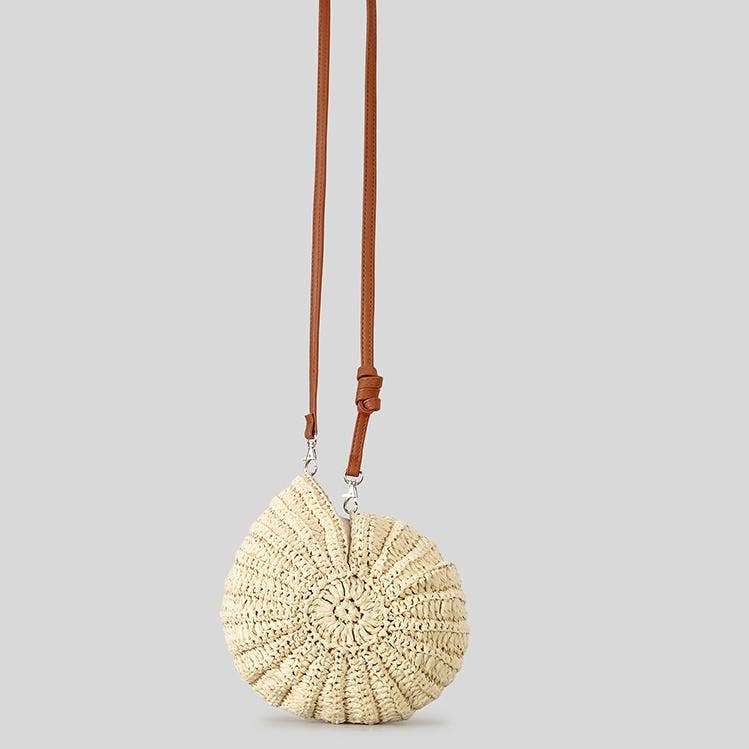 Vacation seaside conch straw crossbody bag - Offwhite