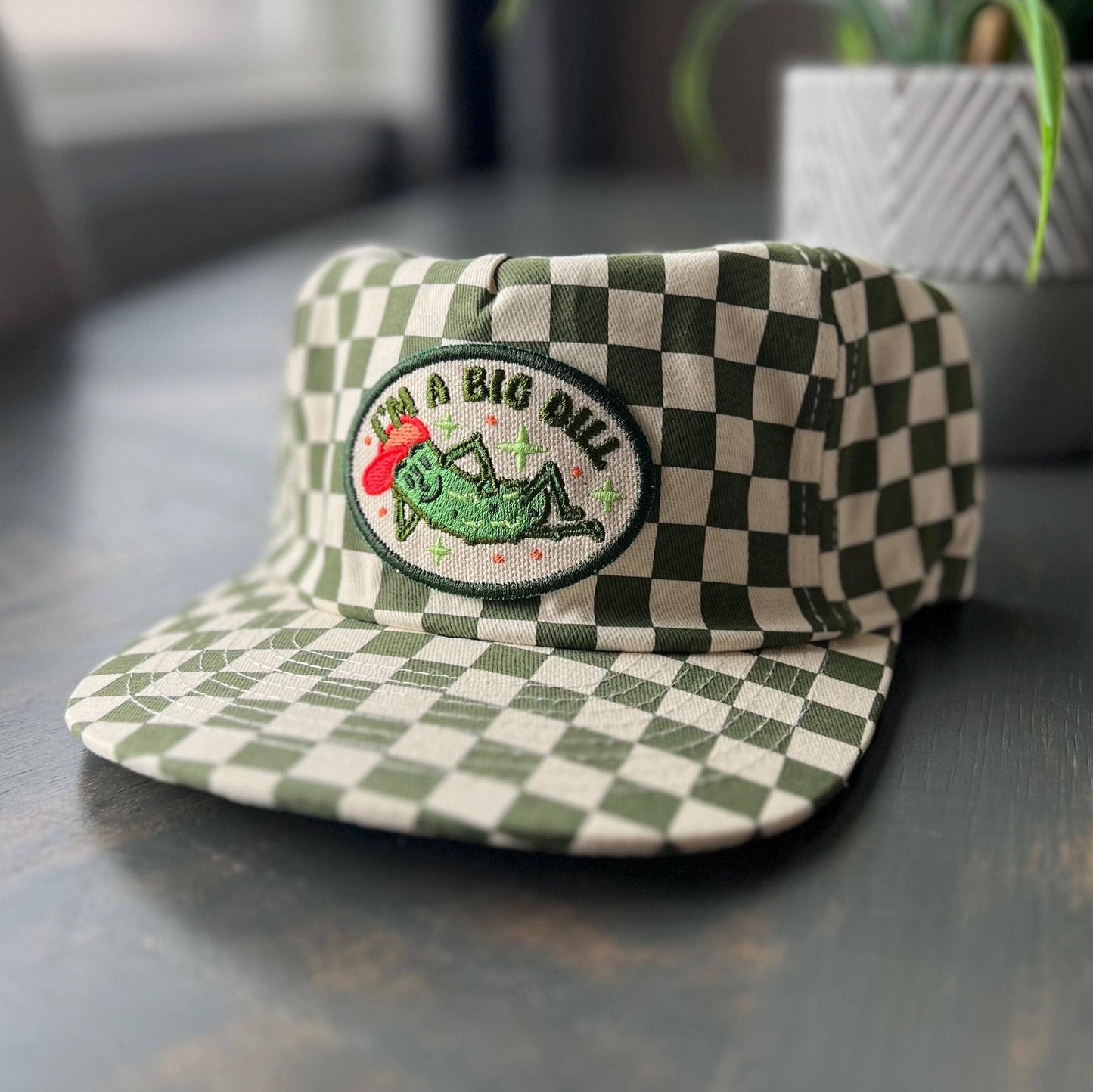 Big Dill Pickle 5-Panel Checkered Floppy Hat - Green/White