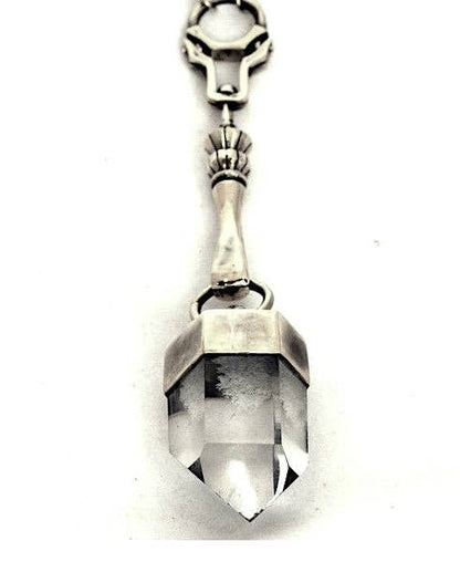 Quartz Crystal Cross Collar Necklace - White Brass