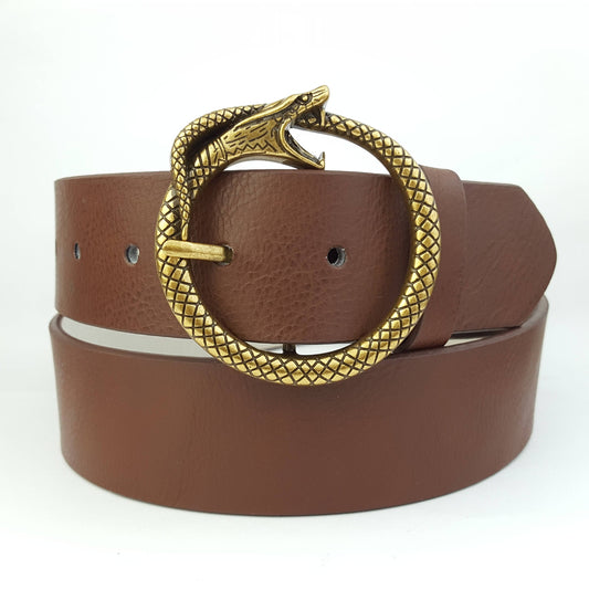 Round Snake wrap around Buckle Belt - Brown / S