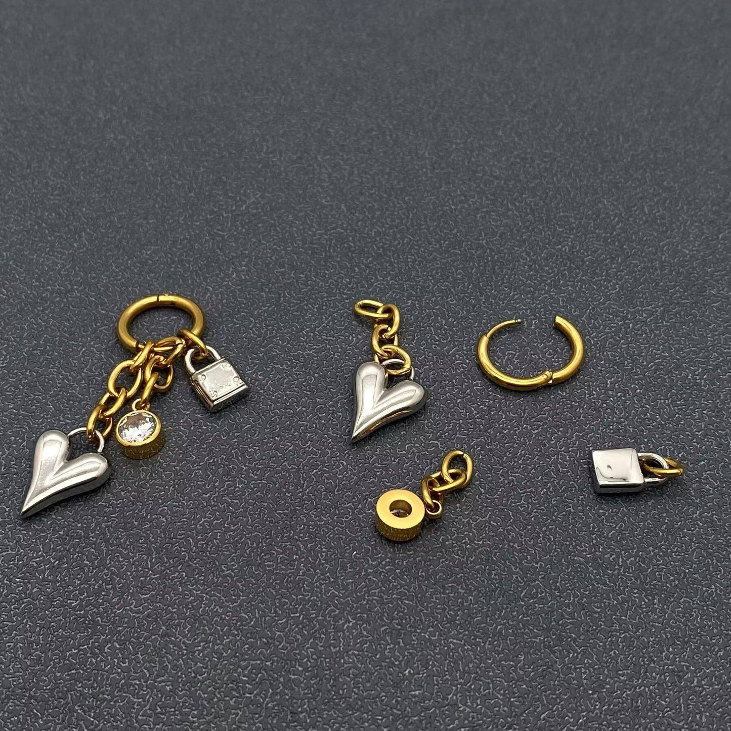 Heart & Lock Two Tone 18K Gold Plated S.Steel Earrings - FGS