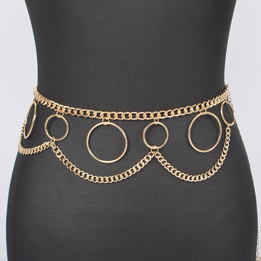 Multi O Ring Layered Chain Belt - Gold