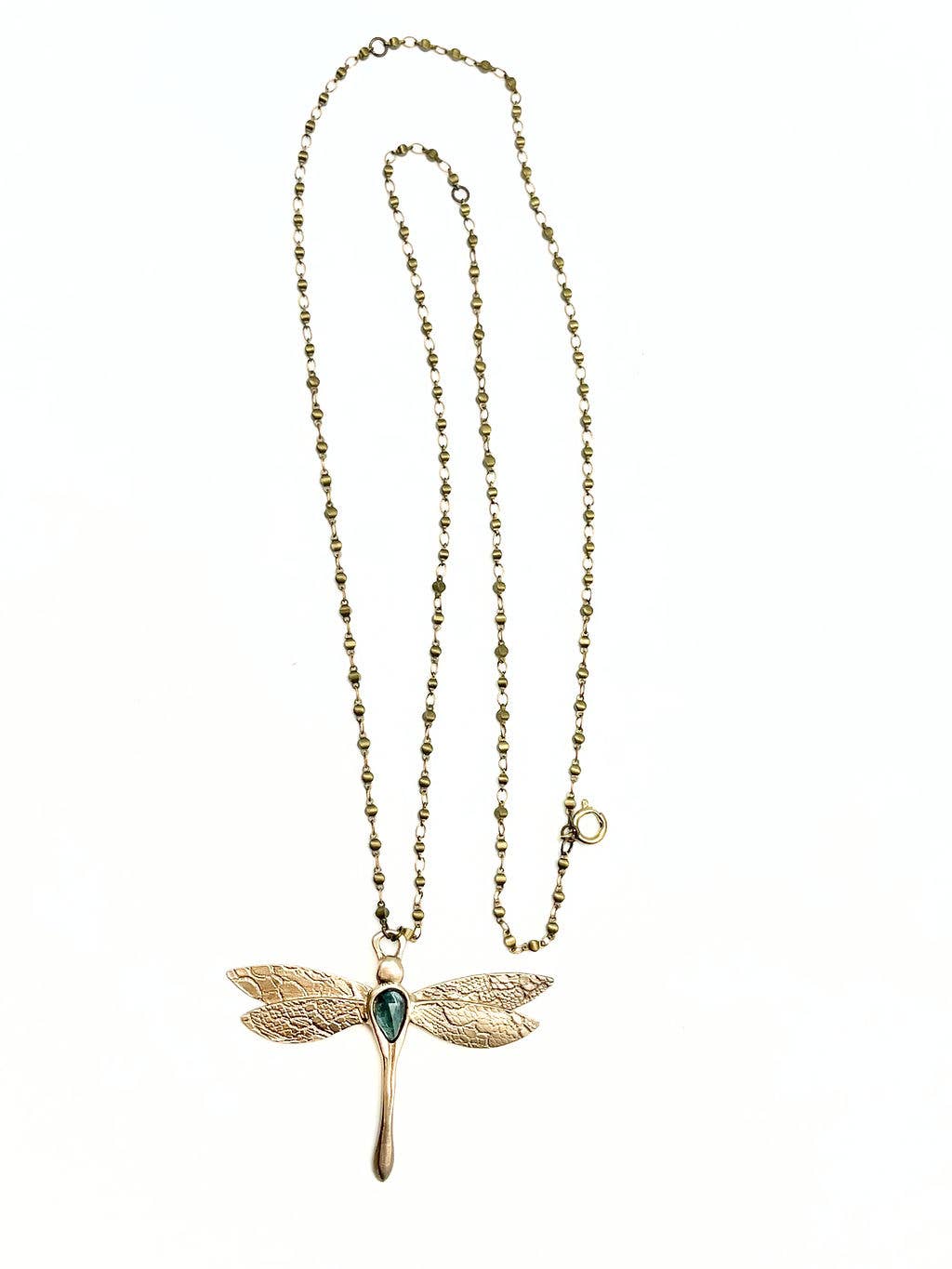 Bronze Dragonfly Necklace with Garnet