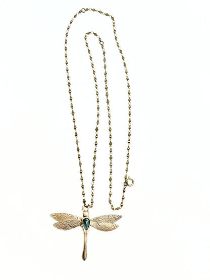 Bronze Dragonfly Necklace with Garnet
