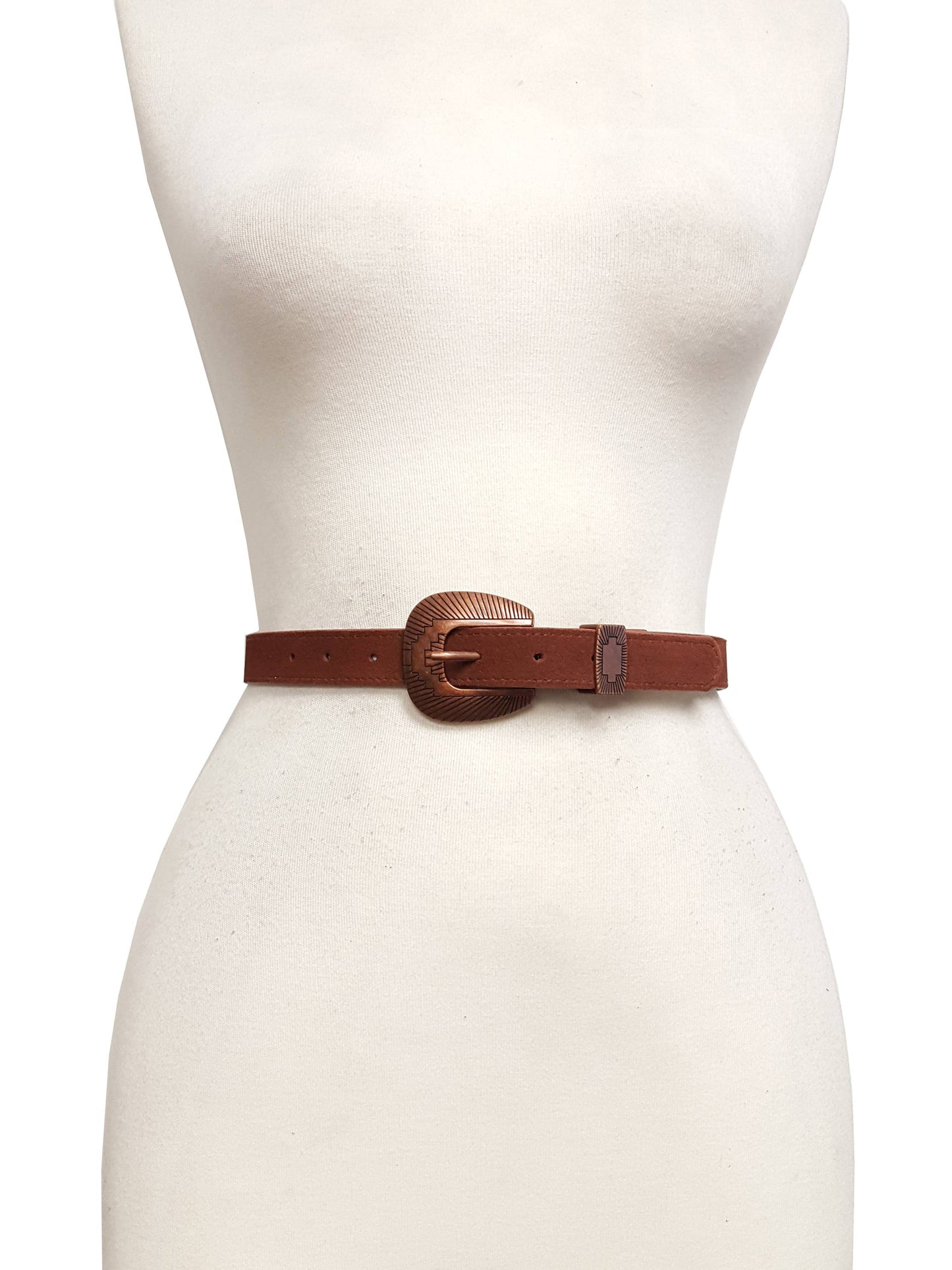 Genuine Suede Belt with Copper Buckle set - Black