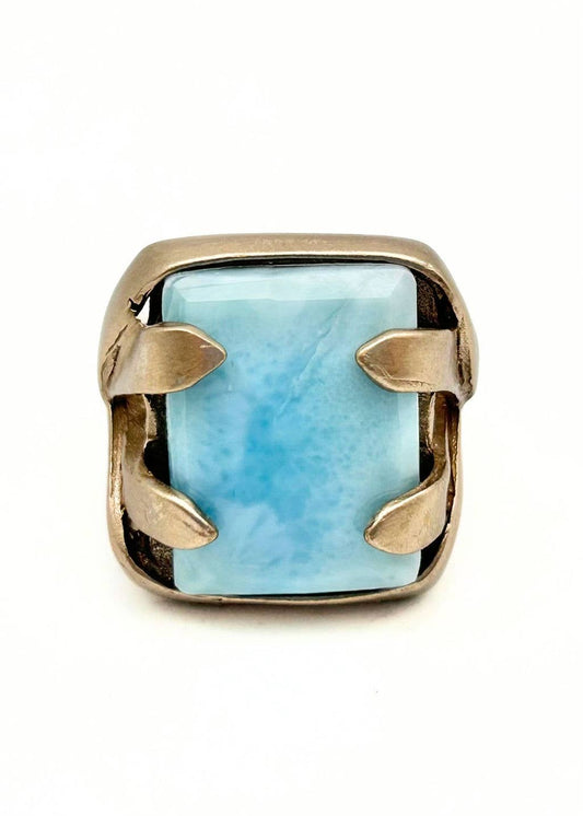 Large Rectangle, Rose Cut Cocktail Ring R66 - 8 / Larimar