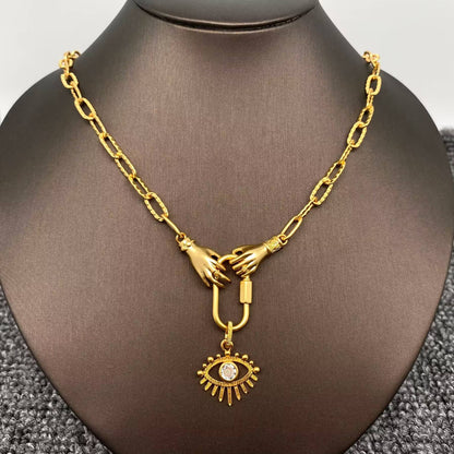 Holding the Evil Eye Heart Charm 18K Gold Plated Necklace