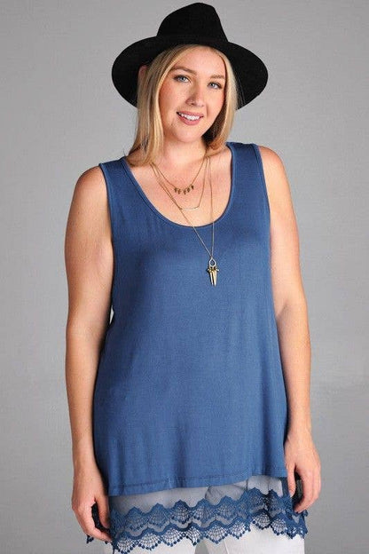 Plus Lace Extender Tunic Top - Indigo Blue