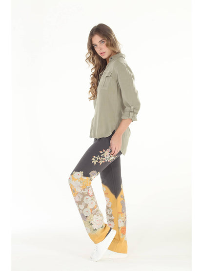 Chrysanthemum Print Pant - Charcoal