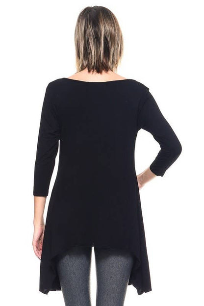 Asymmetrical Hemline Tunic Top - Black