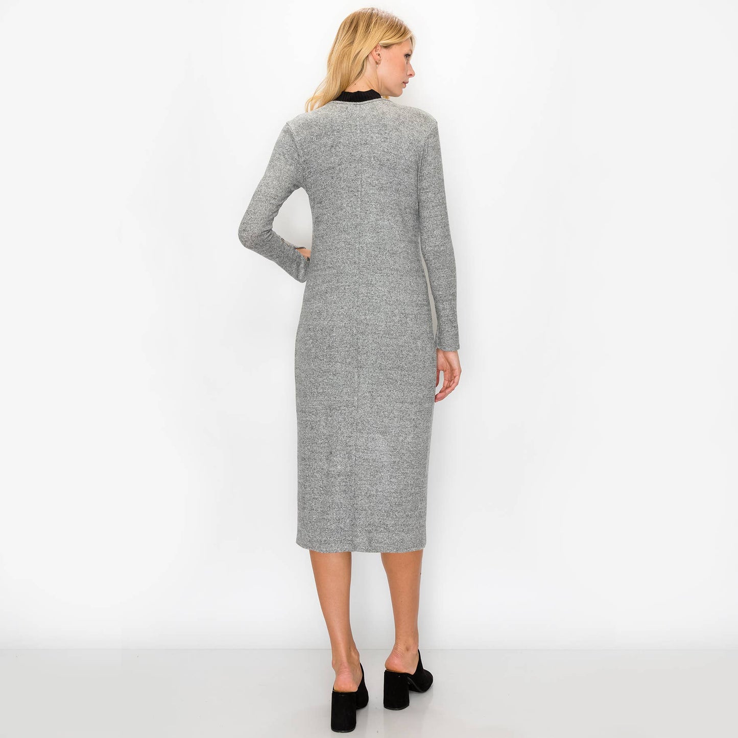 Cozy Knit Button Sleeve Pocket Duster - Heather Grey