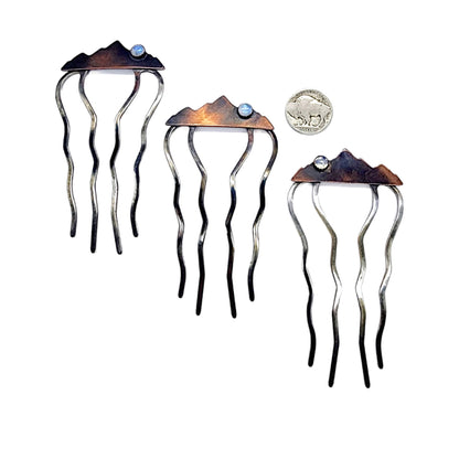 Copper Mountain Range & Rainbow Moonstone Hair Comb