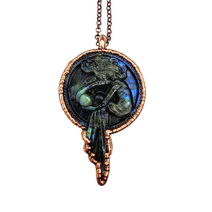 Carved Labradorite Celestial Full Moon Goddess Necklace