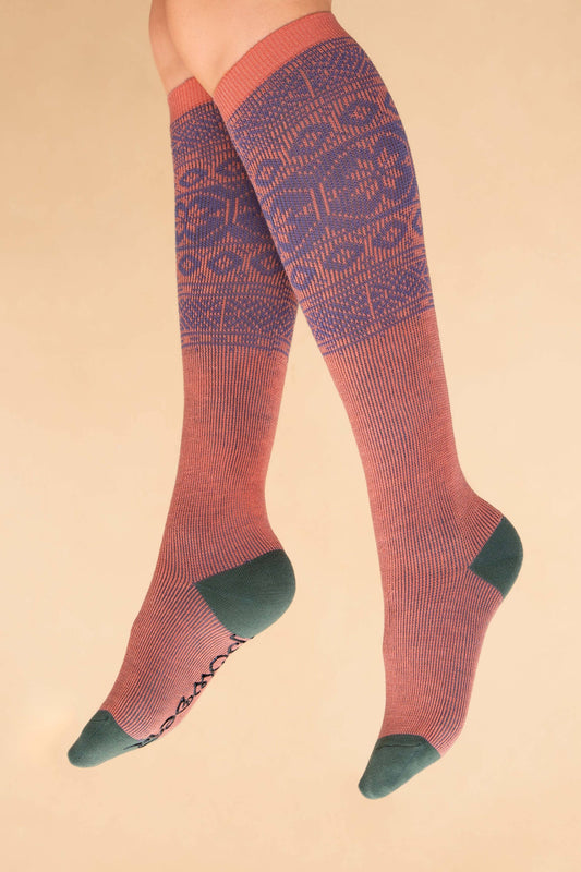 Fair Isle Star Boot Socks - Coral/Lilac