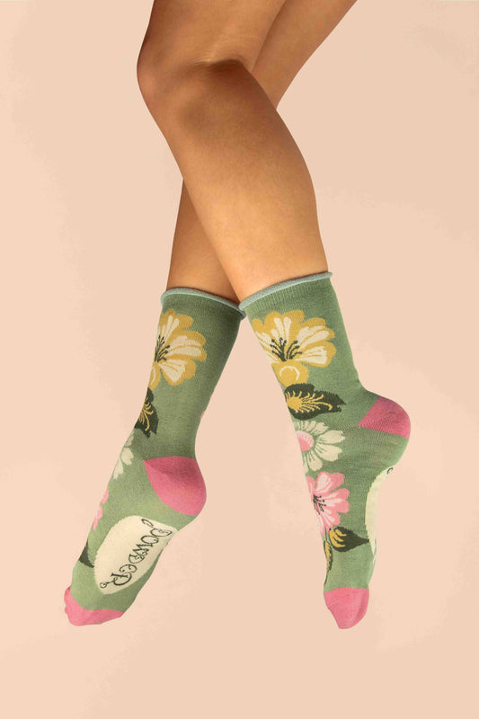 Vintage Flora Ankle Socks - Sage