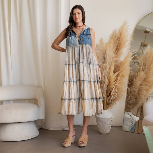 Curve Boho Tiered Duster With Hood - Latte